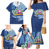 Hawaiian Mele Kalikimaka Family Matching Mermaid Dress and Hawaiian Shirt Funny Santa on Whale Island with Kakau Tattoos LT03 - Polynesian Pride