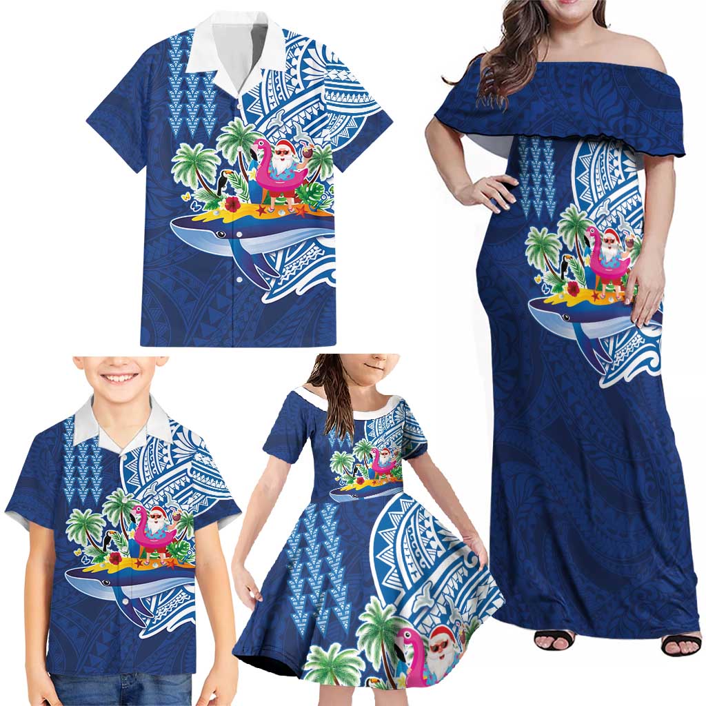 Hawaiian Mele Kalikimaka Family Matching Off Shoulder Maxi Dress and Hawaiian Shirt Funny Santa on Whale Island with Kakau Tattoos LT03 - Polynesian Pride