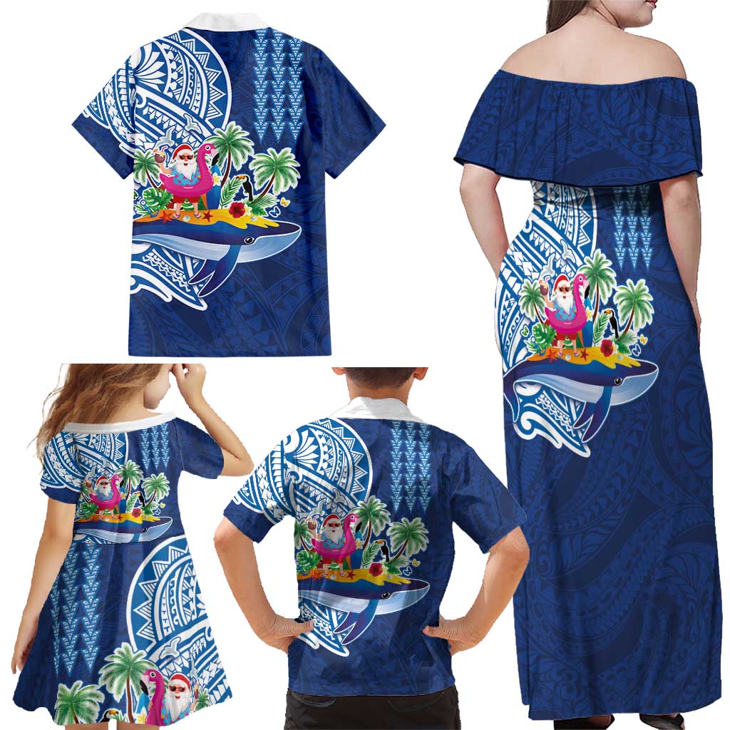 Hawaiian Mele Kalikimaka Family Matching Off Shoulder Maxi Dress and Hawaiian Shirt Funny Santa on Whale Island with Kakau Tattoos LT03 - Polynesian Pride