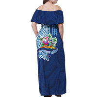 Hawaiian Mele Kalikimaka Family Matching Off Shoulder Maxi Dress and Hawaiian Shirt Funny Santa on Whale Island with Kakau Tattoos LT03 - Polynesian Pride