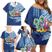 Hawaiian Mele Kalikimaka Family Matching Off Shoulder Short Dress and Hawaiian Shirt Funny Santa on Whale Island with Kakau Tattoos LT03 - Polynesian Pride