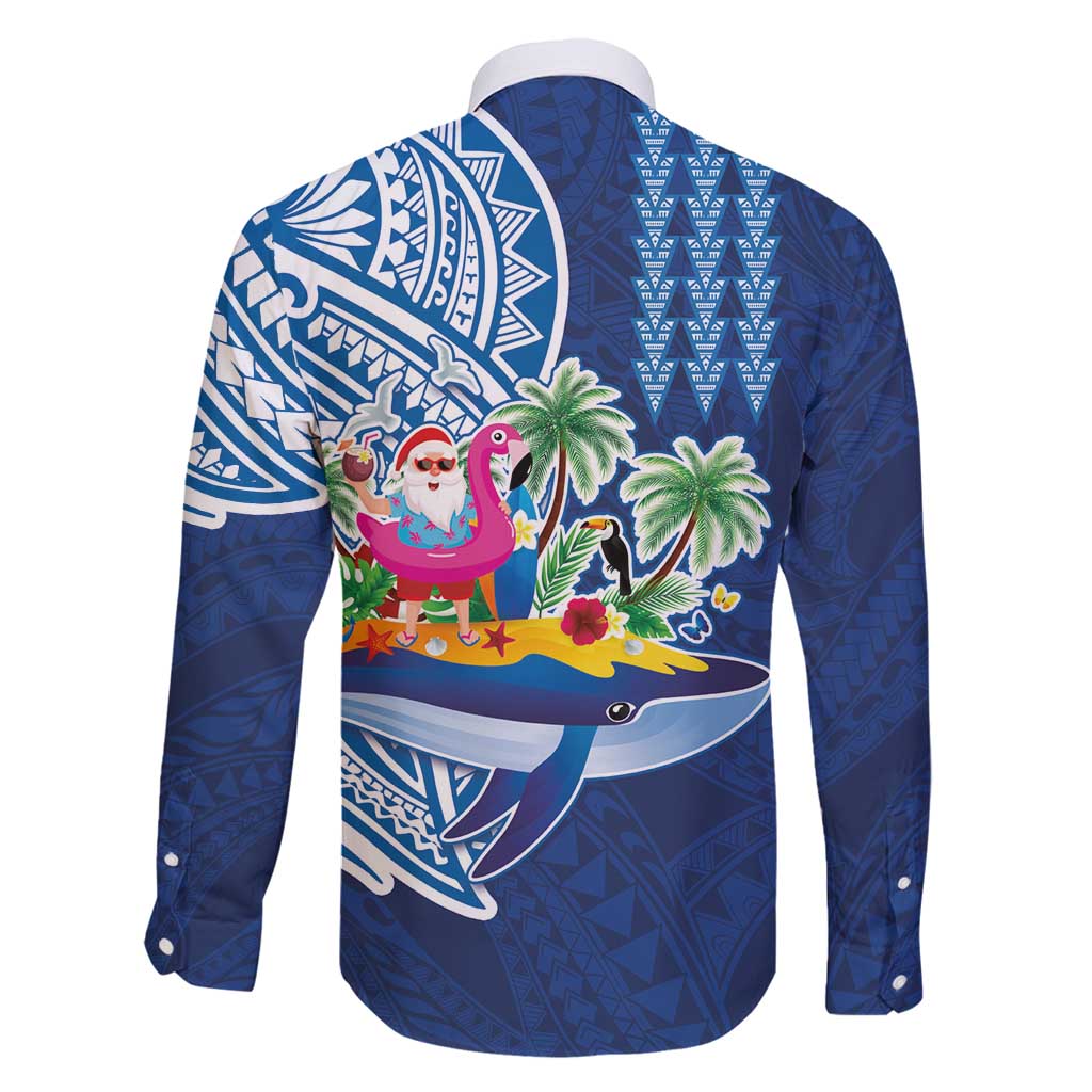 Hawaiian Mele Kalikimaka Family Matching Off Shoulder Short Dress and Hawaiian Shirt Funny Santa on Whale Island with Kakau Tattoos LT03 - Polynesian Pride