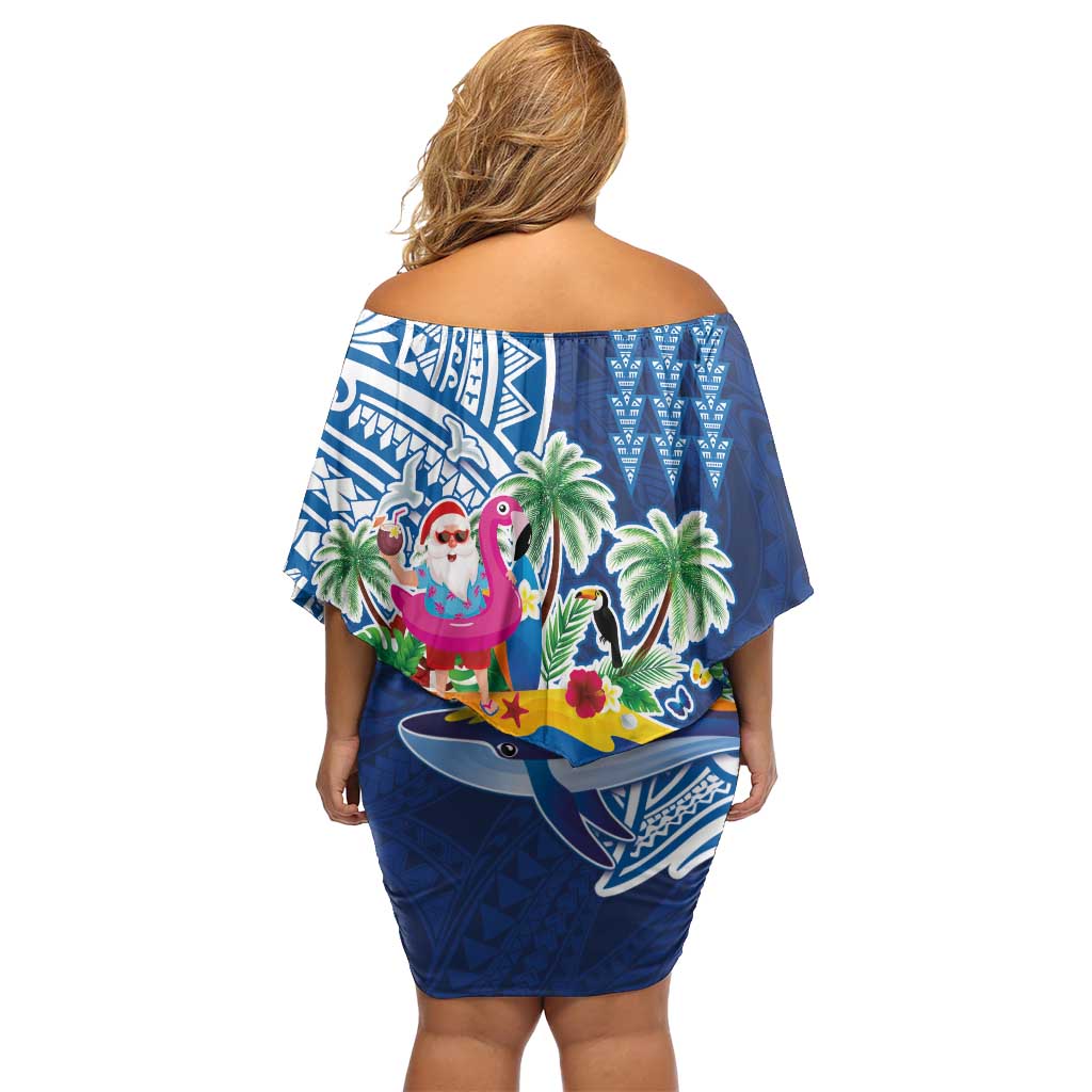 Hawaiian Mele Kalikimaka Family Matching Off Shoulder Short Dress and Hawaiian Shirt Funny Santa on Whale Island with Kakau Tattoos LT03 - Polynesian Pride