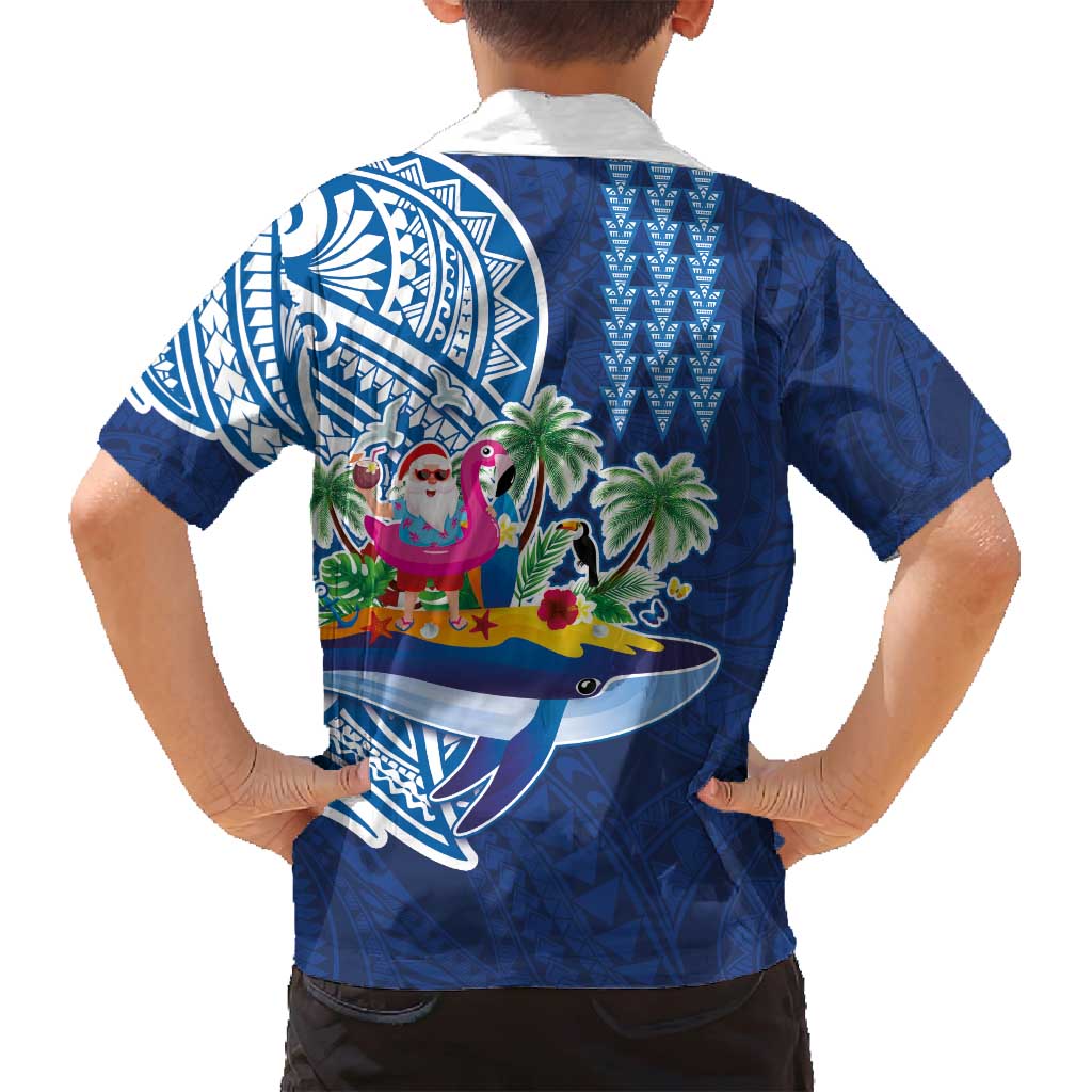 Hawaiian Mele Kalikimaka Family Matching Puletasi and Hawaiian Shirt Funny Santa on Whale Island with Kakau Tattoos LT03 - Polynesian Pride