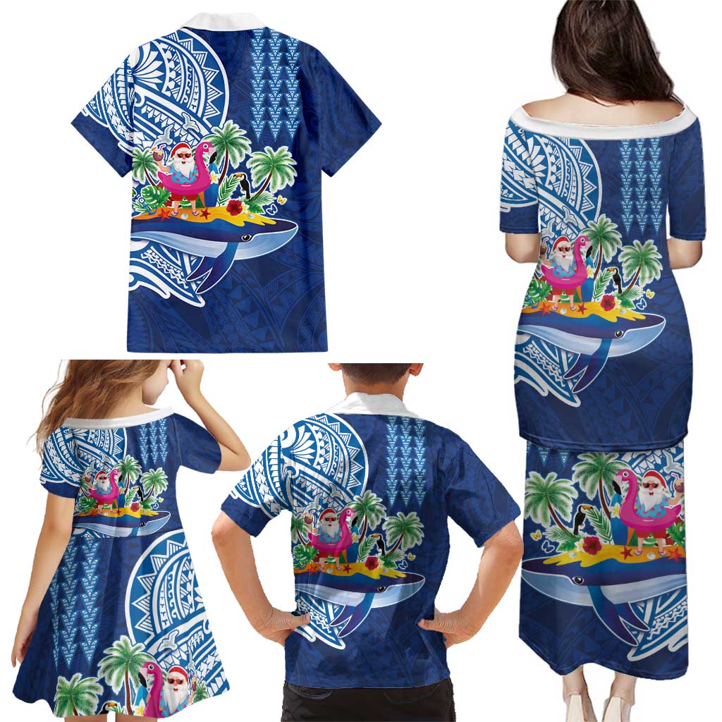 Hawaiian Mele Kalikimaka Family Matching Puletasi and Hawaiian Shirt Funny Santa on Whale Island with Kakau Tattoos LT03 - Polynesian Pride