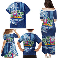 Hawaiian Mele Kalikimaka Family Matching Puletasi and Hawaiian Shirt Funny Santa on Whale Island with Kakau Tattoos LT03 - Polynesian Pride