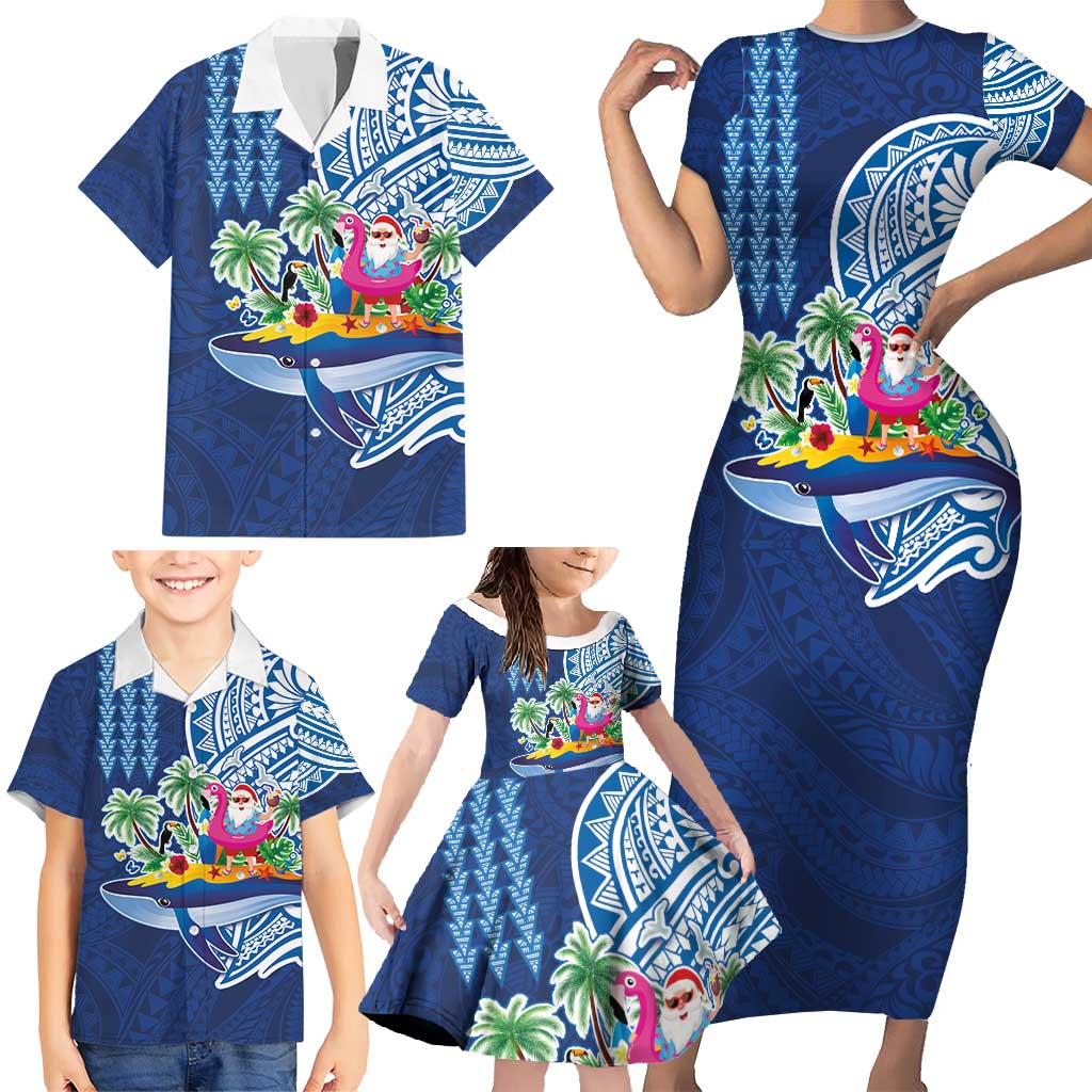 Hawaiian Mele Kalikimaka Family Matching Short Sleeve Bodycon Dress and Hawaiian Shirt Funny Santa on Whale Island with Kakau Tattoos LT03 - Polynesian Pride