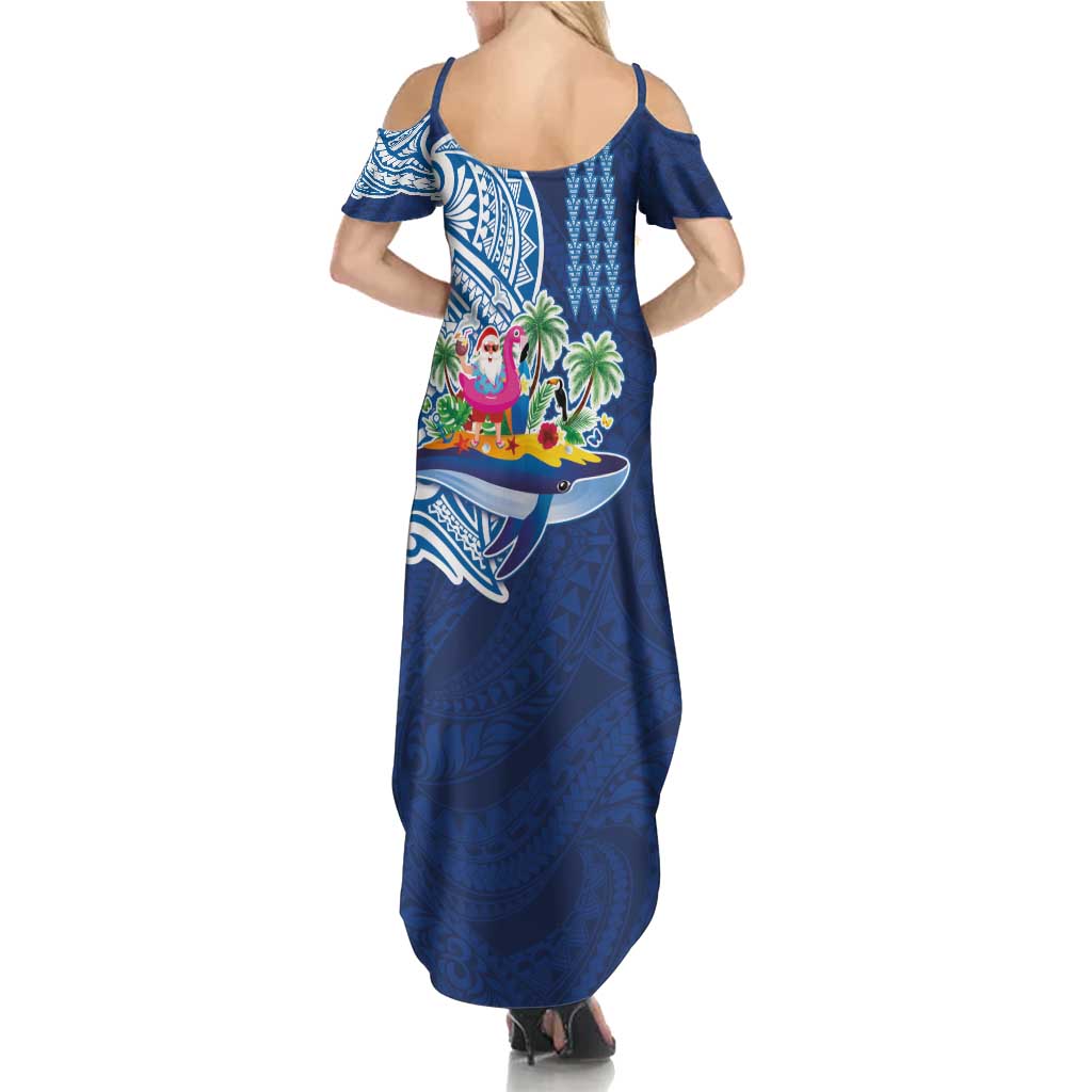 Hawaiian Mele Kalikimaka Family Matching Summer Maxi Dress and Hawaiian Shirt Funny Santa on Whale Island with Kakau Tattoos LT03 - Polynesian Pride