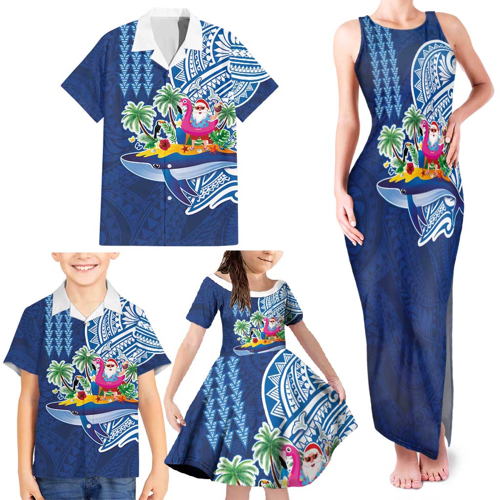 Hawaiian Mele Kalikimaka Family Matching Tank Maxi Dress and Hawaiian Shirt Funny Santa on Whale Island with Kakau Tattoos LT03 - Polynesian Pride