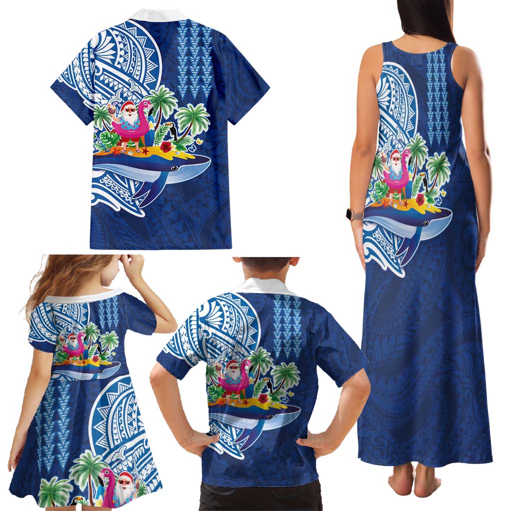 Hawaiian Mele Kalikimaka Family Matching Tank Maxi Dress and Hawaiian Shirt Funny Santa on Whale Island with Kakau Tattoos LT03 - Polynesian Pride