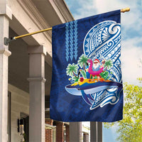 Hawaiian Mele Kalikimaka Garden Flag Funny Santa on Whale Island with Kakau Tattoos LT03 House Flag Blue - Polynesian Pride