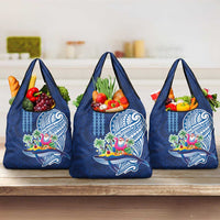 Hawaiian Mele Kalikimaka Grocery Bag Funny Santa on Whale Island with Kakau Tattoos LT03 3-pack One Size Blue - Polynesian Pride