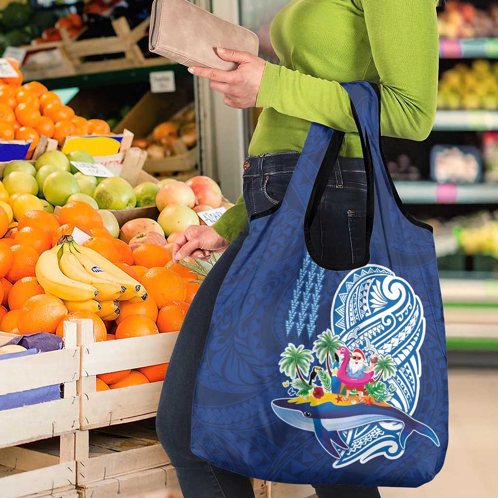 Hawaiian Mele Kalikimaka Grocery Bag Funny Santa on Whale Island with Kakau Tattoos LT03 - Polynesian Pride