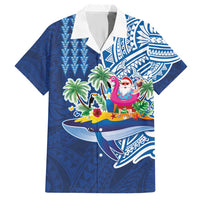 Hawaiian Mele Kalikimaka Hawaiian Shirt Funny Santa on Whale Island with Kakau Tattoos LT03 Blue - Polynesian Pride