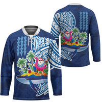 Hawaiian Mele Kalikimaka Hockey Jersey Funny Santa on Whale Island with Kakau Tattoos LT03 - Polynesian Pride