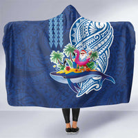 Hawaiian Mele Kalikimaka Hooded Blanket Funny Santa on Whale Island with Kakau Tattoos LT03 One Size Blue - Polynesian Pride