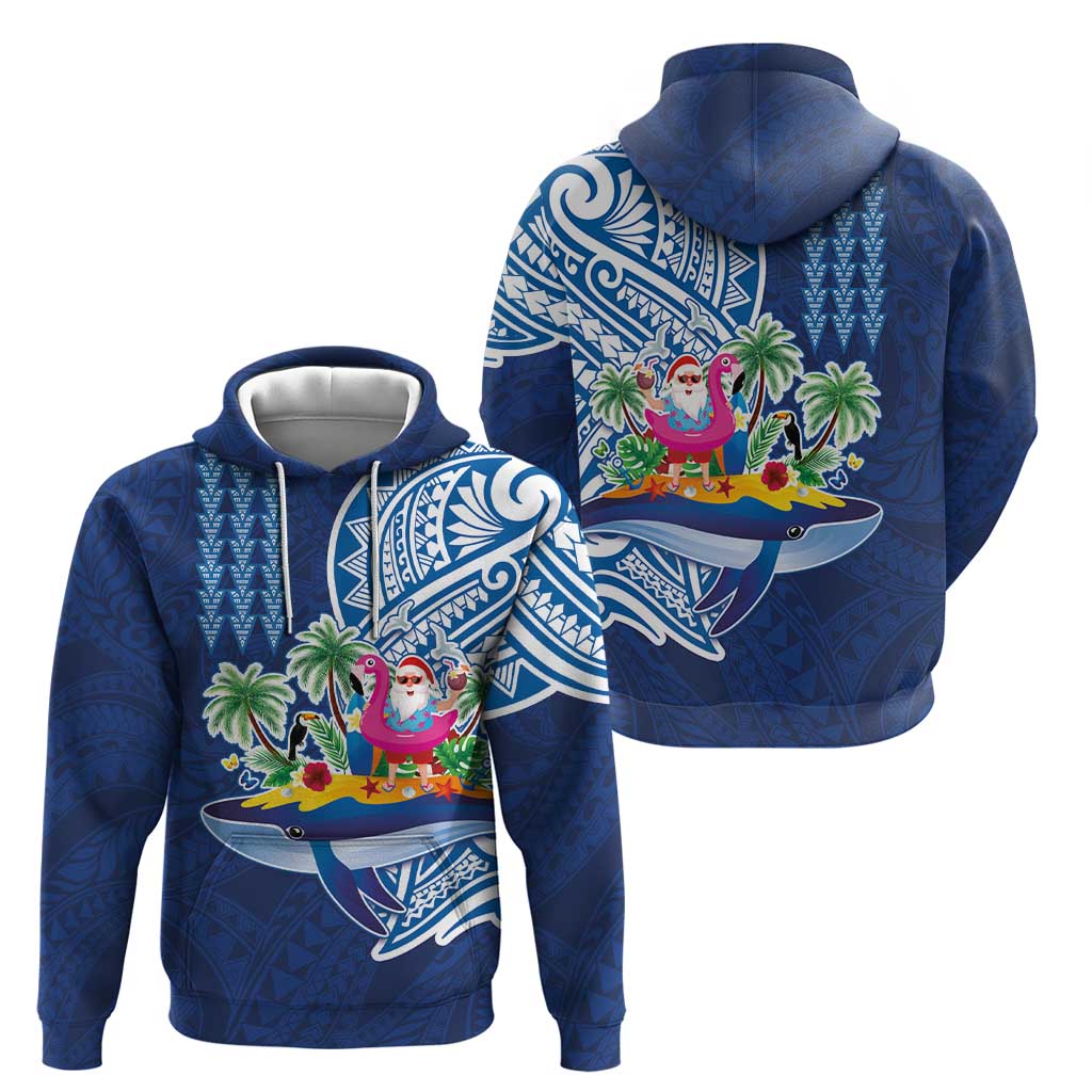 Hawaiian Mele Kalikimaka Hoodie Funny Santa on Whale Island with Kakau Tattoos LT03 - Polynesian Pride