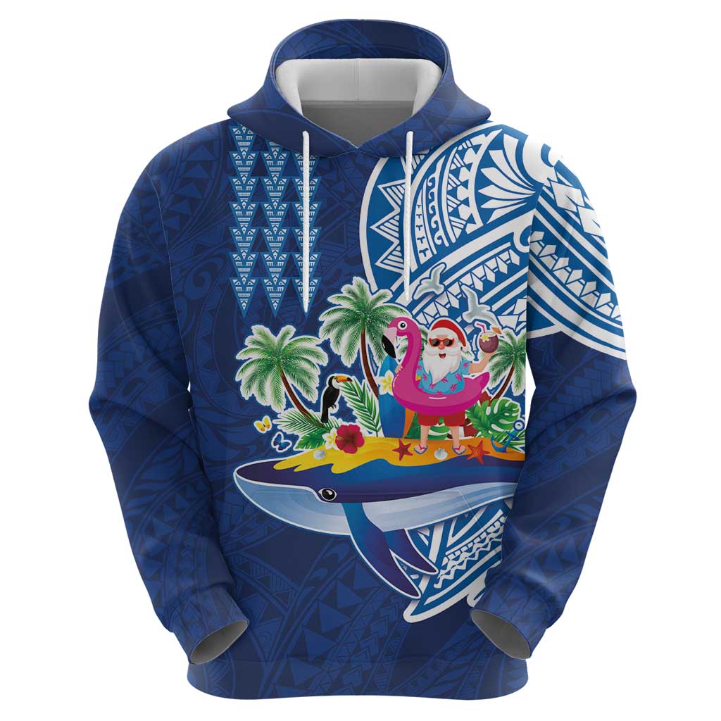 Hawaiian Mele Kalikimaka Hoodie Funny Santa on Whale Island with Kakau Tattoos LT03 - Polynesian Pride