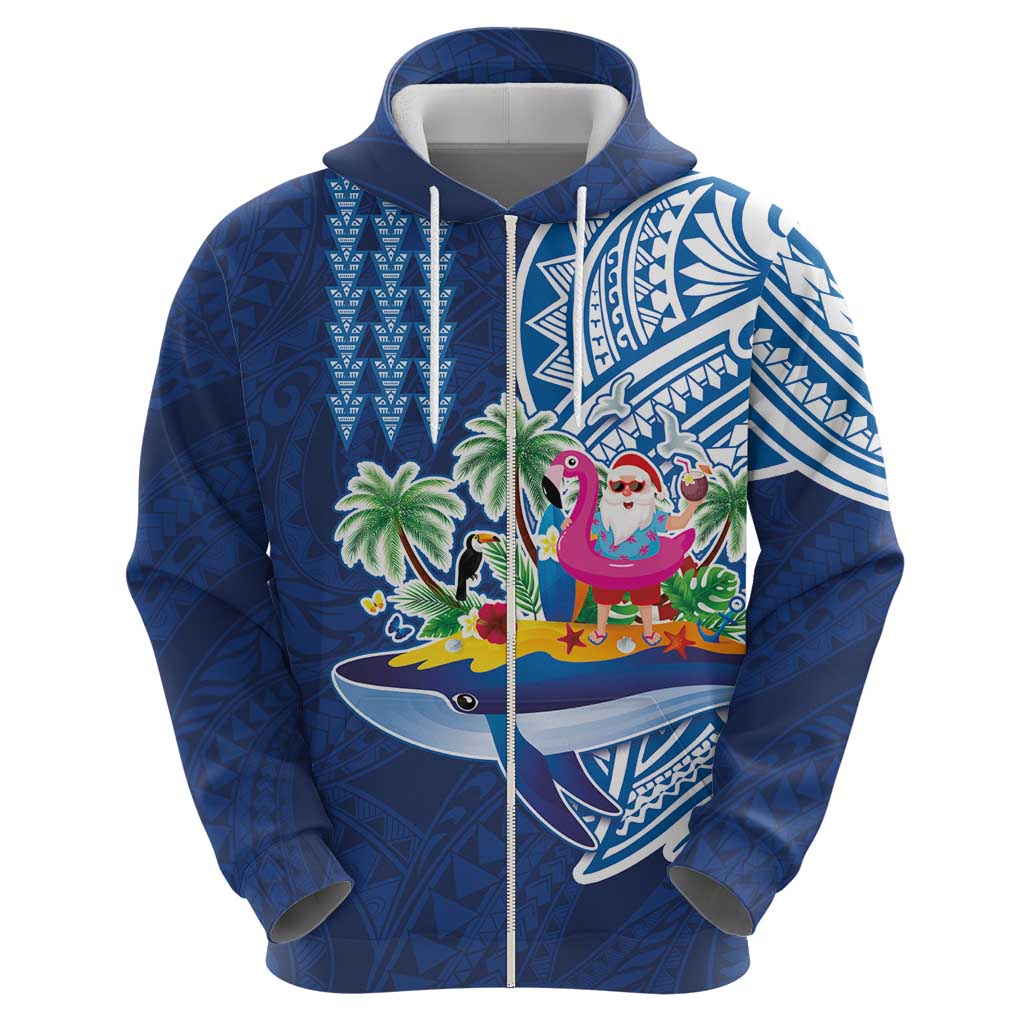 Hawaiian Mele Kalikimaka Hoodie Funny Santa on Whale Island with Kakau Tattoos LT03 - Polynesian Pride