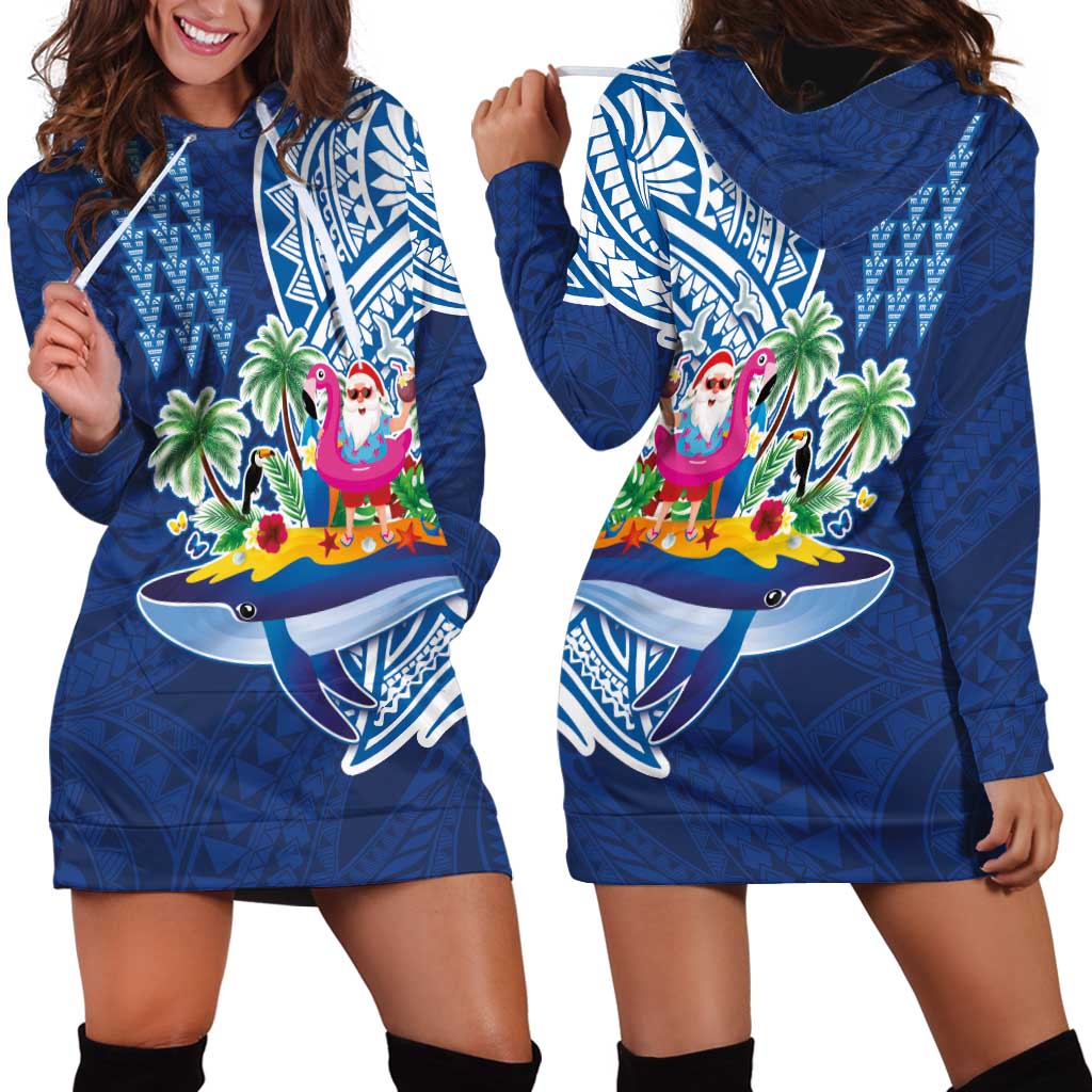 Hawaiian Mele Kalikimaka Hoodie Dress Funny Santa on Whale Island with Kakau Tattoos LT03 - Polynesian Pride