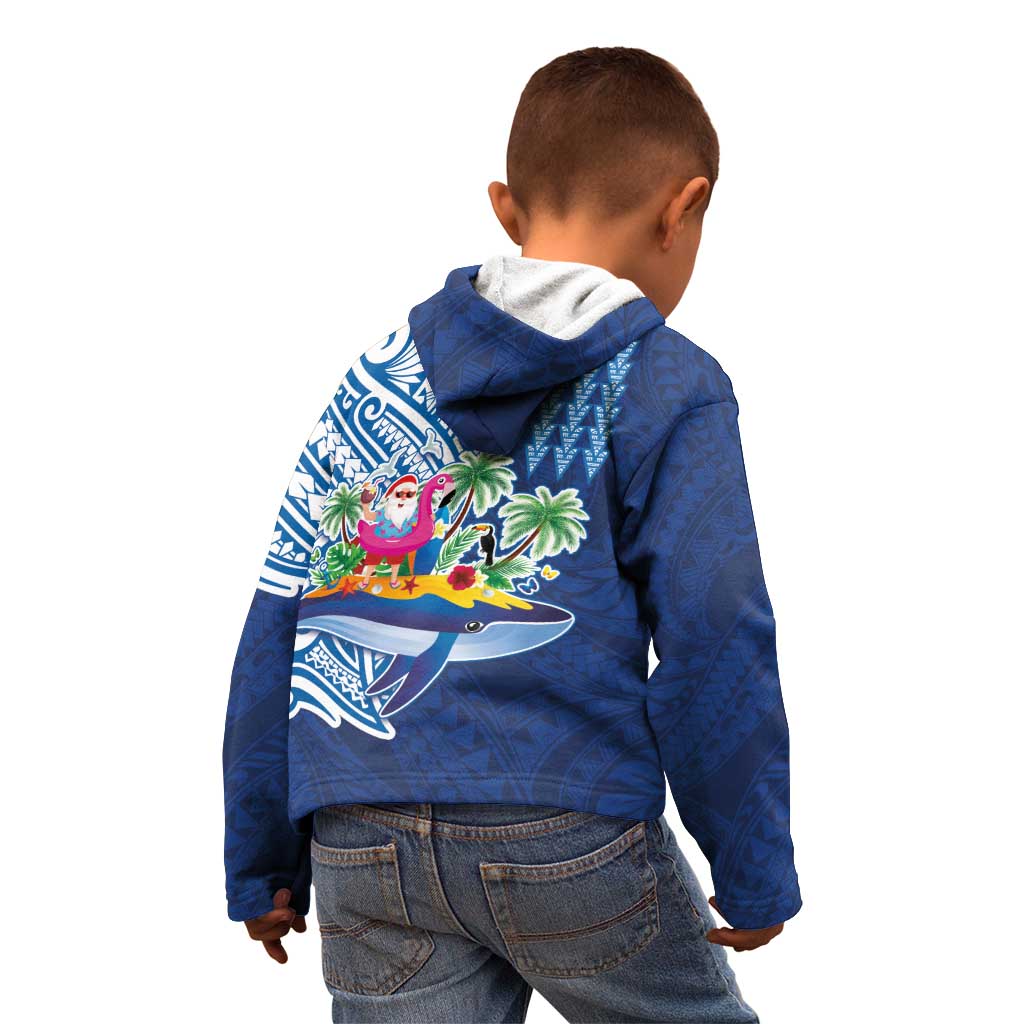Hawaiian Mele Kalikimaka Kid Hoodie Funny Santa on Whale Island with Kakau Tattoos - Polynesian Pride