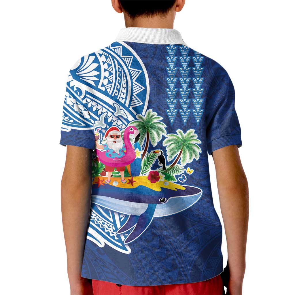 Hawaiian Mele Kalikimaka Kid Polo Shirt Funny Santa on Whale Island with Kakau Tattoos LT03 - Polynesian Pride