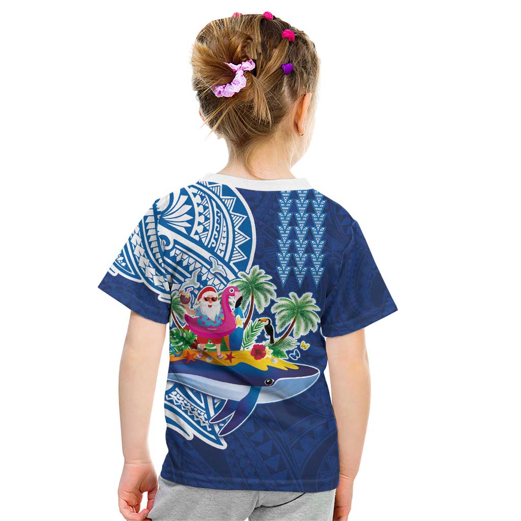 Hawaiian Mele Kalikimaka Kid T Shirt Funny Santa on Whale Island with Kakau Tattoos LT03 - Polynesian Pride