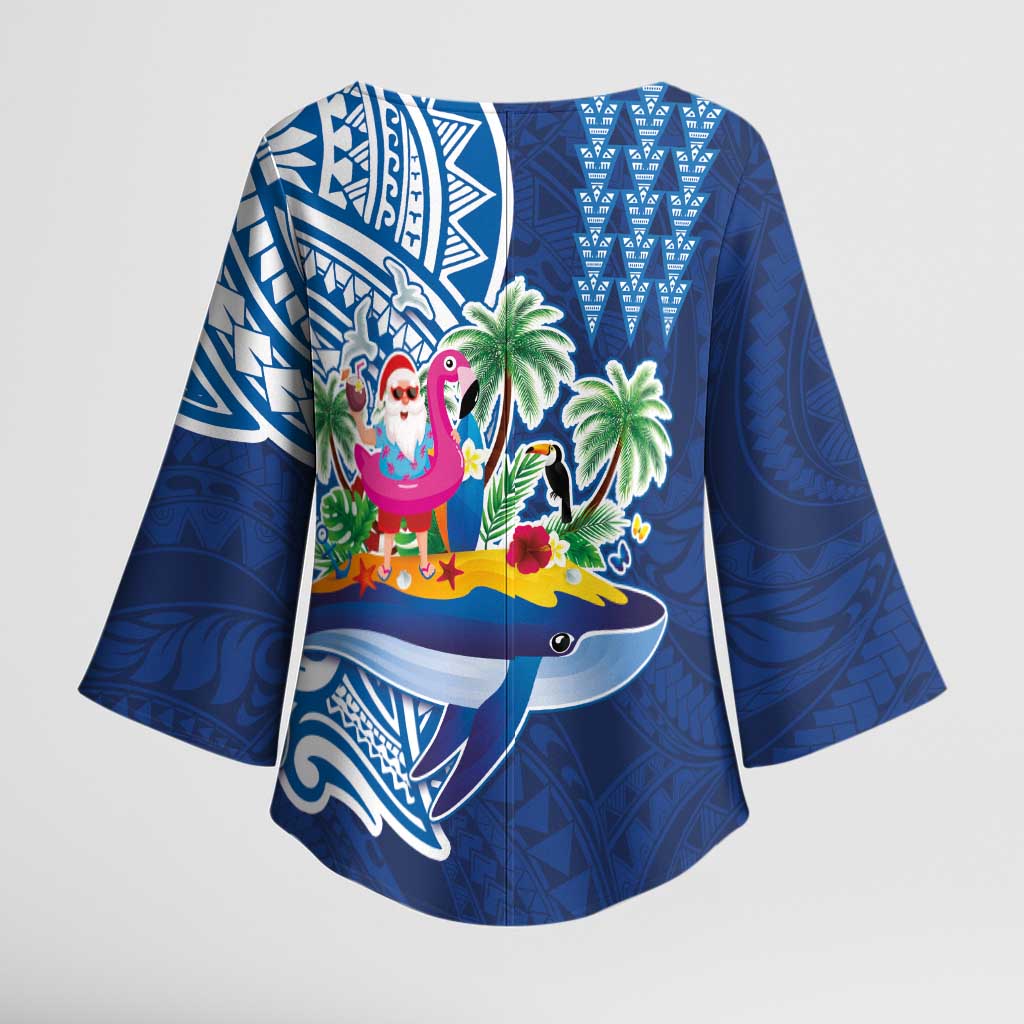 Hawaiian Mele Kalikimaka Kimono Sleeve Blouse Funny Santa on Whale Island with Kakau Tattoos LT03 - Polynesian Pride