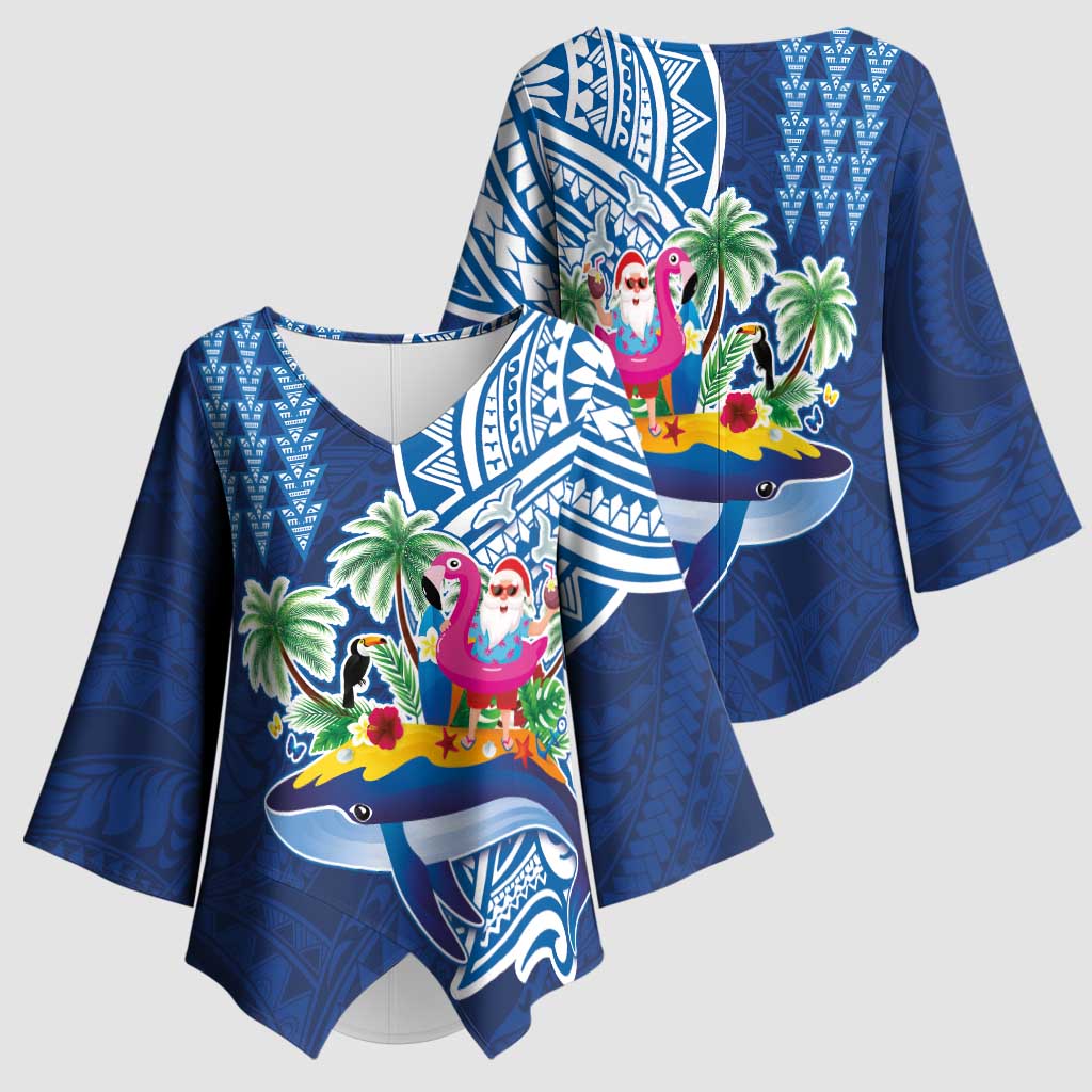 Hawaiian Mele Kalikimaka Kimono Sleeve Blouse Funny Santa on Whale Island with Kakau Tattoos LT03 - Polynesian Pride