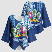 Hawaiian Mele Kalikimaka Kimono Sleeve Blouse Funny Santa on Whale Island with Kakau Tattoos LT03 - Polynesian Pride