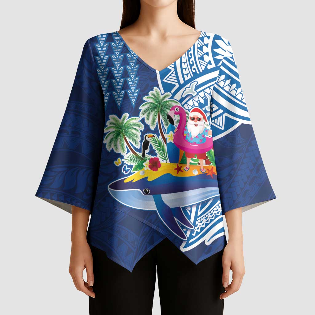 Hawaiian Mele Kalikimaka Kimono Sleeve Blouse Funny Santa on Whale Island with Kakau Tattoos LT03 - Polynesian Pride