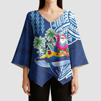 Hawaiian Mele Kalikimaka Kimono Sleeve Blouse Funny Santa on Whale Island with Kakau Tattoos LT03 - Polynesian Pride