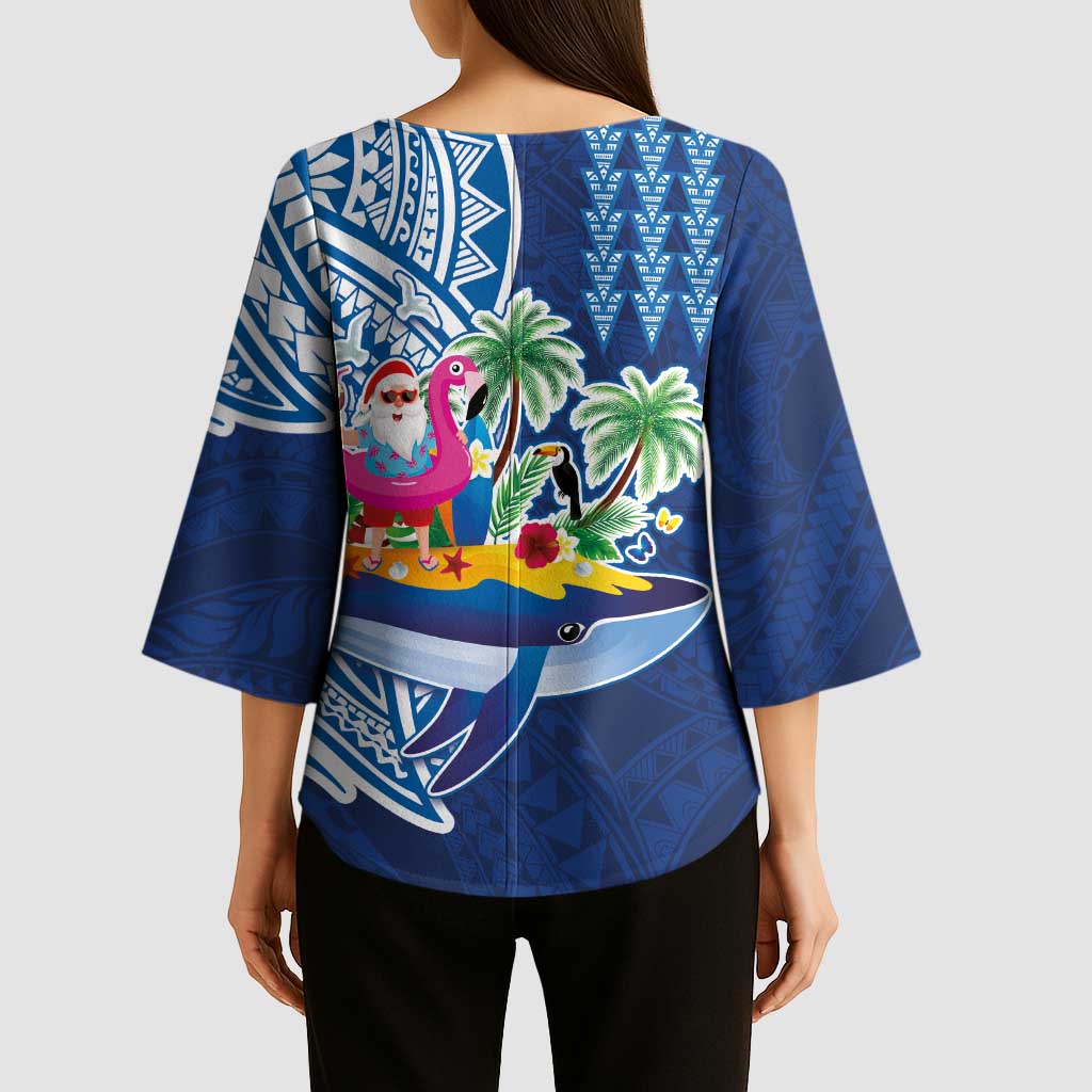 Hawaiian Mele Kalikimaka Kimono Sleeve Blouse Funny Santa on Whale Island with Kakau Tattoos LT03 - Polynesian Pride