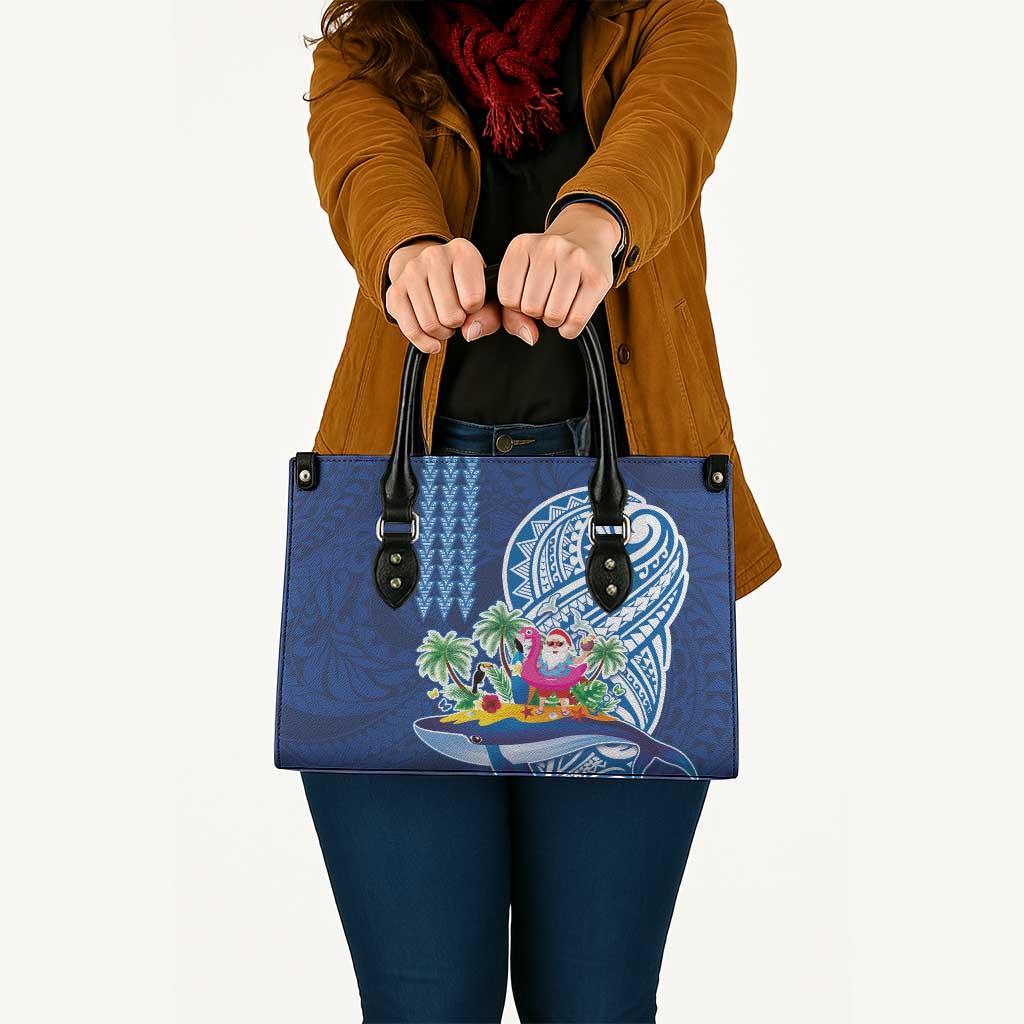 Hawaiian Mele Kalikimaka Leather Bag Funny Santa on Whale Island with Kakau Tattoos LT03 - Polynesian Pride