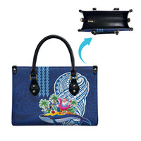 Hawaiian Mele Kalikimaka Leather Bag Funny Santa on Whale Island with Kakau Tattoos LT03 - Polynesian Pride