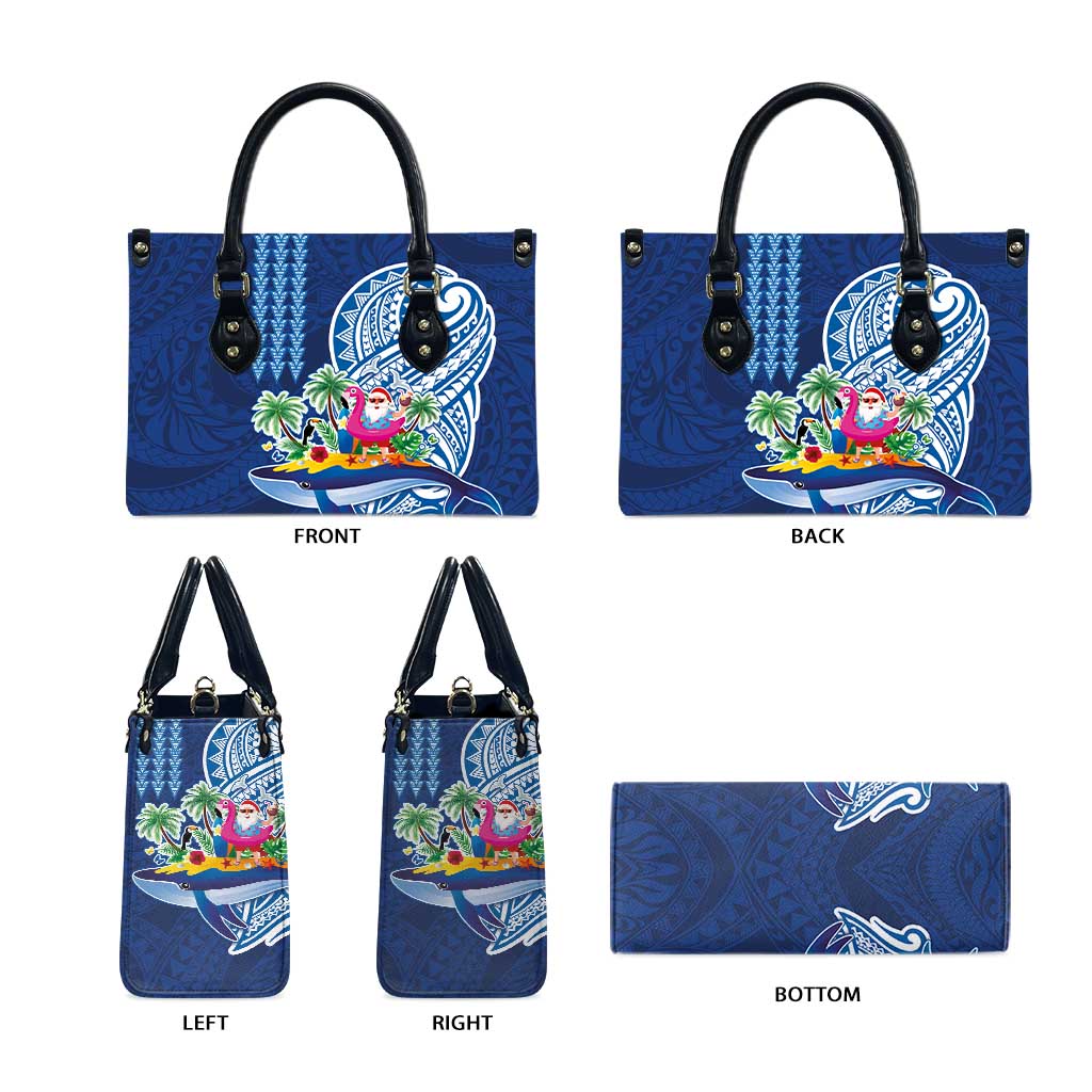 Hawaiian Mele Kalikimaka Leather Bag Funny Santa on Whale Island with Kakau Tattoos LT03 - Polynesian Pride