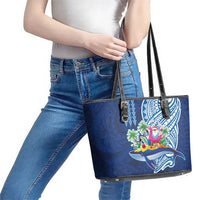 Hawaiian Mele Kalikimaka Leather Tote Bag Funny Santa on Whale Island with Kakau Tattoos LT03 - Polynesian Pride