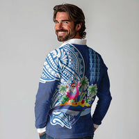 Hawaiian Mele Kalikimaka Long Sleeve Polo Shirt Funny Santa on Whale Island with Kakau Tattoos LT03 - Polynesian Pride