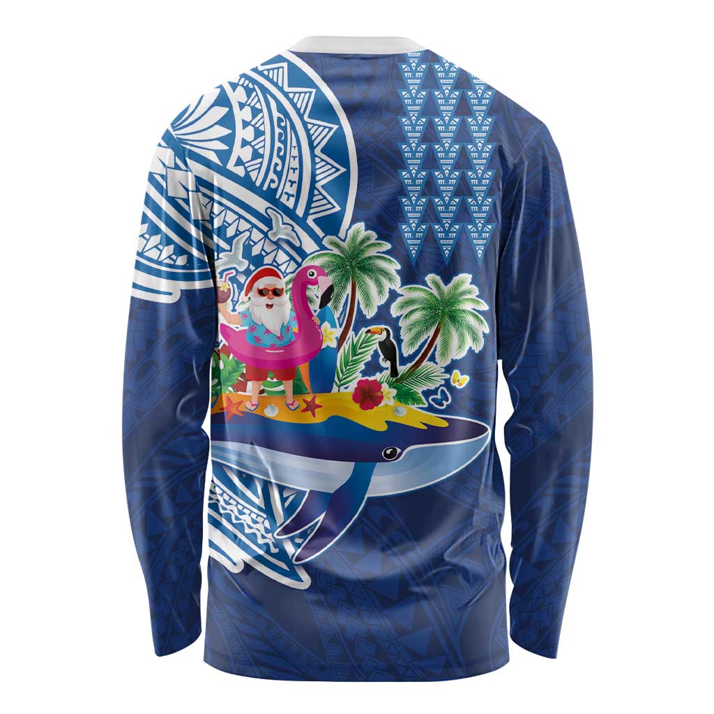 Hawaiian Mele Kalikimaka Long Sleeve Shirt Funny Santa on Whale Island with Kakau Tattoos LT03 - Polynesian Pride