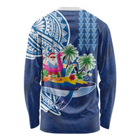 Hawaiian Mele Kalikimaka Long Sleeve Shirt Funny Santa on Whale Island with Kakau Tattoos LT03 - Polynesian Pride