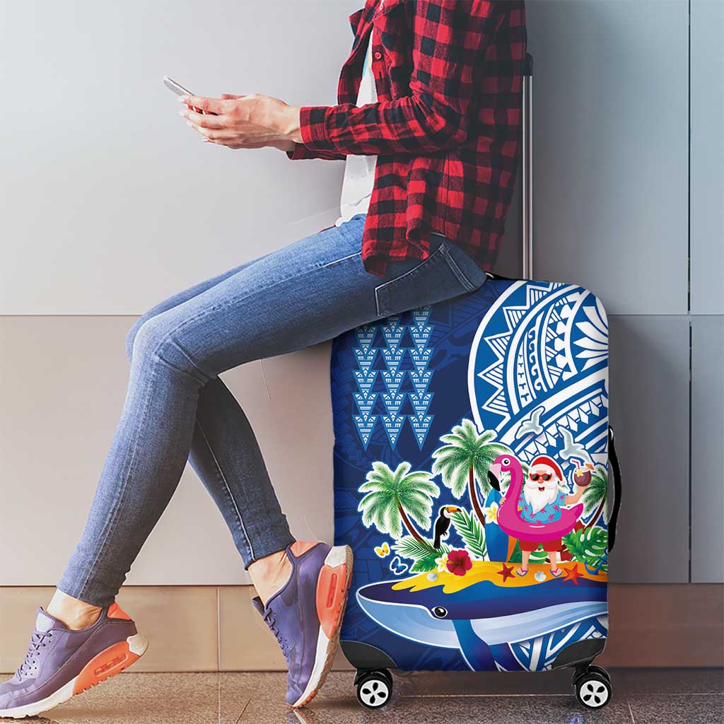 Hawaiian Mele Kalikimaka Luggage Cover Funny Santa on Whale Island with Kakau Tattoos LT03 - Polynesian Pride