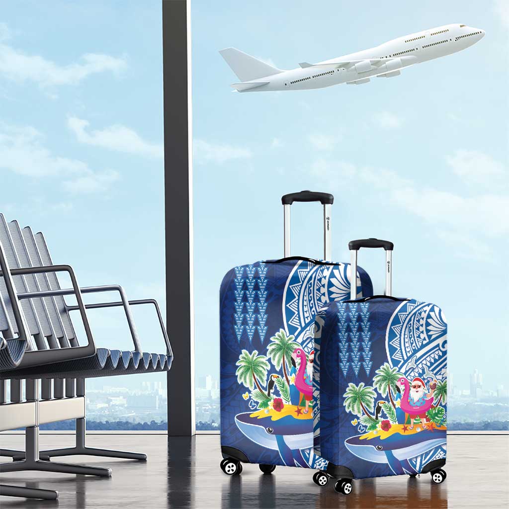 Hawaiian Mele Kalikimaka Luggage Cover Funny Santa on Whale Island with Kakau Tattoos LT03 - Polynesian Pride