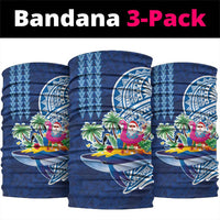 Hawaiian Mele Kalikimaka Neck Gaiter Funny Santa on Whale Island with Kakau Tattoos LT03 package One Size: 25*50cm Blue - Polynesian Pride