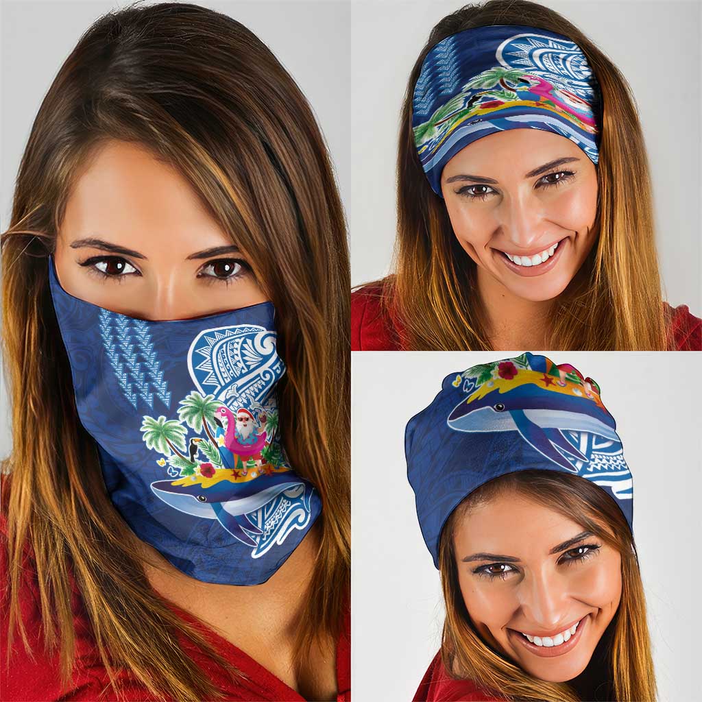 Hawaiian Mele Kalikimaka Neck Gaiter Funny Santa on Whale Island with Kakau Tattoos LT03 - Polynesian Pride