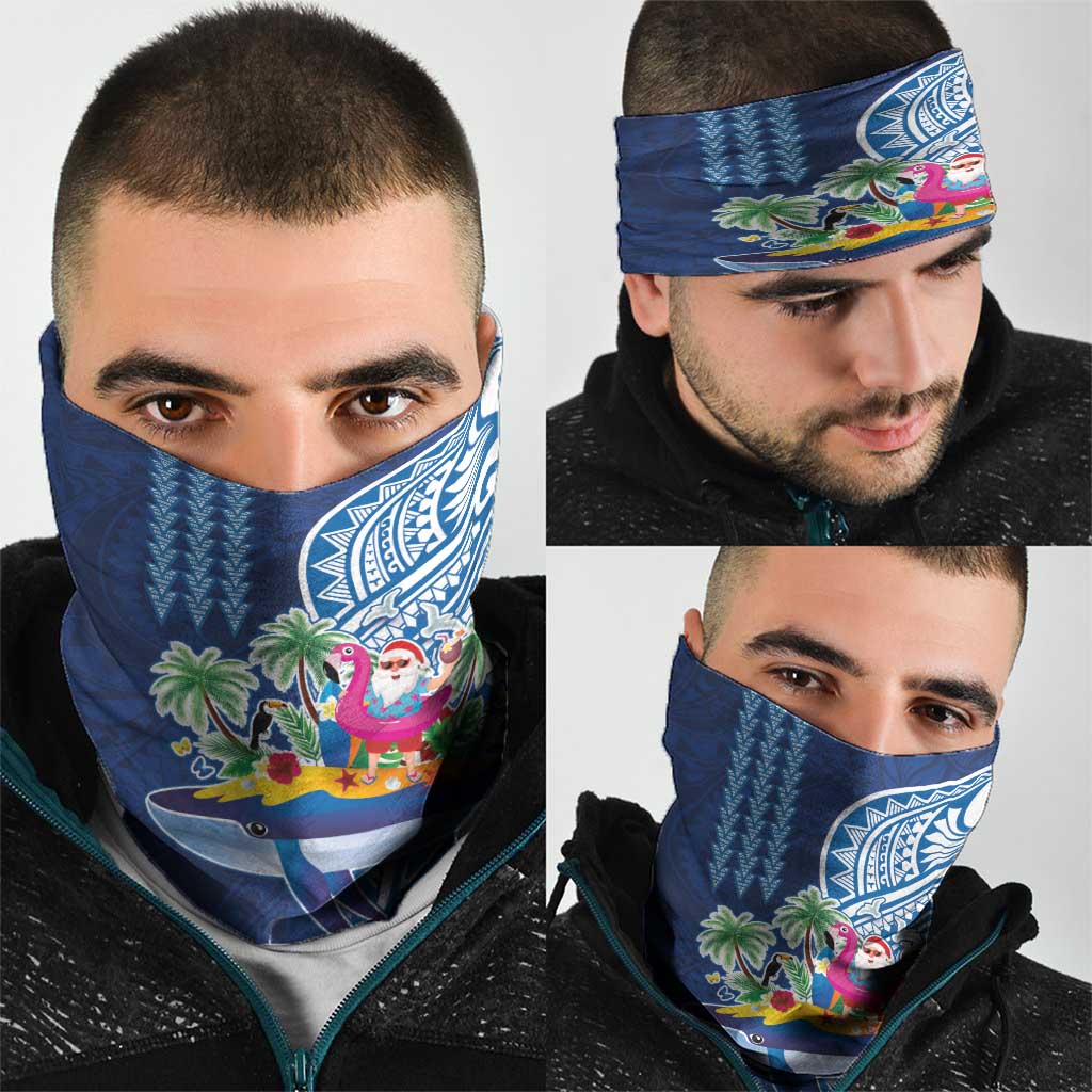 Hawaiian Mele Kalikimaka Neck Gaiter Funny Santa on Whale Island with Kakau Tattoos LT03 - Polynesian Pride