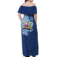 Hawaiian Mele Kalikimaka Off Shoulder Maxi Dress Funny Santa on Whale Island with Kakau Tattoos LT03 - Polynesian Pride