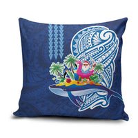 Hawaiian Mele Kalikimaka Pillow Cover Funny Santa on Whale Island with Kakau Tattoos LT03 Blue - Polynesian Pride