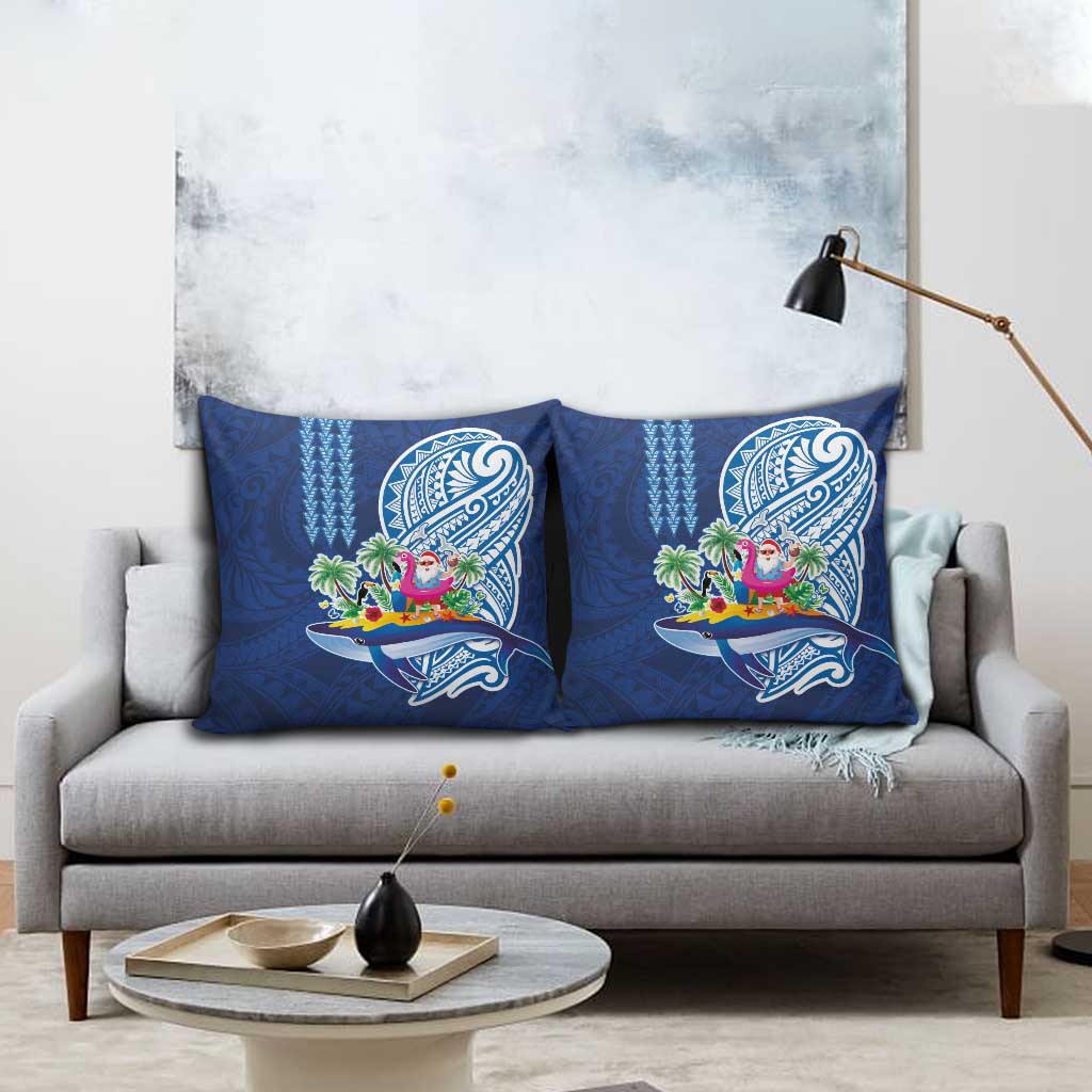 Hawaiian Mele Kalikimaka Pillow Cover Funny Santa on Whale Island with Kakau Tattoos LT03 - Polynesian Pride