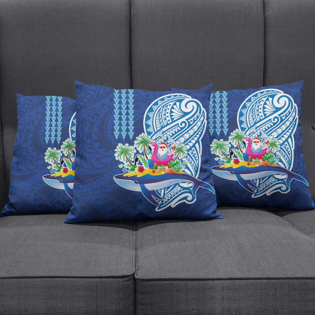 Hawaiian Mele Kalikimaka Pillow Cover Funny Santa on Whale Island with Kakau Tattoos LT03 - Polynesian Pride