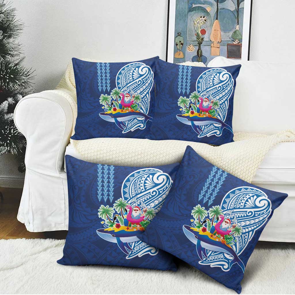 Hawaiian Mele Kalikimaka Pillow Cover Funny Santa on Whale Island with Kakau Tattoos LT03 - Polynesian Pride